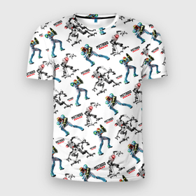 Мужская футболка 3D Slim с принтом Metroid Dread pattern в Тюмени, 100% полиэстер с улучшенными характеристиками | приталенный силуэт, круглая горловина, широкие плечи, сужается к линии бедра | emmi | metroid | robot | samus | дреад | дредд | метроид | робот | самус аран
