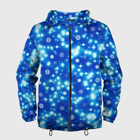 Мужская ветровка 3D с принтом Сверкающие снежинки , 100% полиэстер | подол и капюшон оформлены резинкой с фиксаторами, два кармана без застежек по бокам, один потайной карман на груди | blue | christmas | cold | ice | new year | snow | snowflakes | stars | winter | блеск | звезды | зима | зимний орнамент | иней | космические снежинки | кристаллы | лед | мороз | новогодний узор | новый год | подарок | рождество