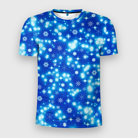 Мужская футболка 3D спортивная с принтом Сверкающие снежинки в Тюмени, 100% полиэстер с улучшенными характеристиками | приталенный силуэт, круглая горловина, широкие плечи, сужается к линии бедра | blue | christmas | cold | ice | new year | snow | snowflakes | stars | winter | блеск | звезды | зима | зимний орнамент | иней | космические снежинки | кристаллы | лед | мороз | новогодний узор | новый год | подарок | рождество