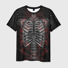 Мужская футболка 3D с принтом Биомеханический скелет (cyberpunk) в Санкт-Петербурге, 100% полиэфир | прямой крой, круглый вырез горловины, длина до линии бедер | biomechanics | cyberpunk 2077 | future | game | skeleton | скелет