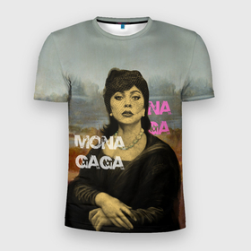 Мужская футболка 3D Slim с принтом Mona Gaga в Курске, 100% полиэстер с улучшенными характеристиками | приталенный силуэт, круглая горловина, широкие плечи, сужается к линии бедра | бюст | девушка | картинка | портрет | фон