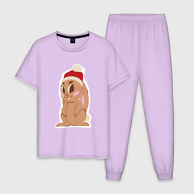 Мужская пижама хлопок с принтом Новогодний зайчик 2022 в Новосибирске, 100% хлопок | брюки и футболка прямого кроя, без карманов, на брюках мягкая резинка на поясе и по низу штанин
 | Тематика изображения на принте: 2022 | заяц | кролик | новый год