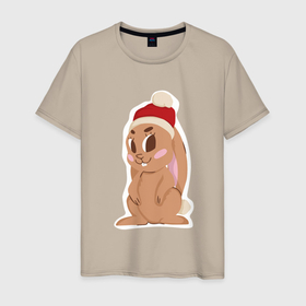 Мужская футболка хлопок с принтом Новогодний зайчик 2022 в Белгороде, 100% хлопок | прямой крой, круглый вырез горловины, длина до линии бедер, слегка спущенное плечо. | 2022 | заяц | кролик | новый год