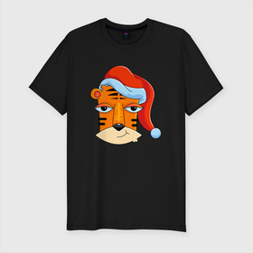 Мужская футболка хлопок Slim с принтом Забавный тигр 2022 в Тюмени, 92% хлопок, 8% лайкра | приталенный силуэт, круглый вырез ворота, длина до линии бедра, короткий рукав | 2022 | год тигра | новый год | новый год 2022 | символ года | тигр | тигренок | тигрица | тигры
