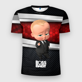 Мужская футболка 3D Slim с принтом BOSS 3D BLACK  RED в Новосибирске, 100% полиэстер с улучшенными характеристиками | приталенный силуэт, круглая горловина, широкие плечи, сужается к линии бедра | baby | boss | boss baby | босс | босс молокосос | маленький босс | малыш | мальчик | молокосос | ребенок