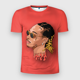 Мужская футболка 3D Slim с принтом Голова Виза в Белгороде, 100% полиэстер с улучшенными характеристиками | приталенный силуэт, круглая горловина, широкие плечи, сужается к линии бедра | hip hop | rap | rep | wiz halifa | wiz khalifa | виз халифа | исполнители | исполнитель | музыка | реп