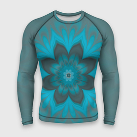 Мужской рашгард 3D с принтом Абстрактный цветок. Бирюзово серый. ,  |  | abstraction | blue | flower | fractal | turquoise | абстракция | бирюзовый | фрактал | цветок
