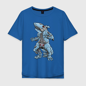 Мужская футболка хлопок Oversize с принтом Cyber   Shark 2022 в Новосибирске, 100% хлопок | свободный крой, круглый ворот, “спинка” длиннее передней части | cyber | fin | jaw | metal | shark | teeth | акула | зубы | металл | пасть | плавник
