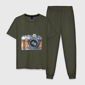 Мужская пижама хлопок с принтом Ретро фотокамера в Тюмени, 100% хлопок | брюки и футболка прямого кроя, без карманов, на брюках мягкая резинка на поясе и по низу штанин
 | камера | ретро | фото | фотоаппарат | фотограф