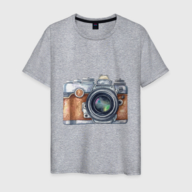 Мужская футболка хлопок с принтом Ретро фотокамера в Екатеринбурге, 100% хлопок | прямой крой, круглый вырез горловины, длина до линии бедер, слегка спущенное плечо. | камера | ретро | фото | фотоаппарат | фотограф