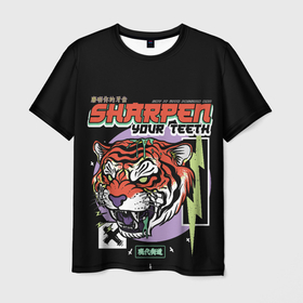 Мужская футболка 3D с принтом Поточи зубки тигр 2022 , 100% полиэфир | прямой крой, круглый вырез горловины, длина до линии бедер | 2022 | sharpen your teeth | год тигра | зубы | поточи | тигр