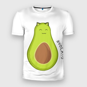 Мужская футболка 3D Slim с принтом AvoCATo кот авокадо в Новосибирске, 100% полиэстер с улучшенными характеристиками | приталенный силуэт, круглая горловина, широкие плечи, сужается к линии бедра | Тематика изображения на принте: авокадо | кот | мило | милота | овощ | с ушками | фрукт