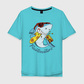 Мужская футболка хлопок Oversize с принтом Fuerteventura, summer style в Екатеринбурге, 100% хлопок | свободный крой, круглый ворот, “спинка” длиннее передней части | fin | fuerteventura | island | jaw | shark | summer | tail | teeth | акула | зубы | лето | остров | пасть | плавник | хвост