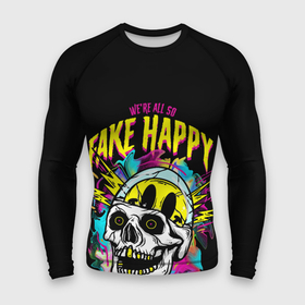 Мужской рашгард 3D с принтом Fake Happy Фальшивое счастье ,  |  | fake happy | happy | пестрый дым | фальшивое счастье | череп