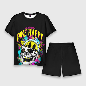 Мужской костюм с шортами 3D с принтом Fake Happy Фальшивое счастье ,  |  | fake happy | happy | пестрый дым | фальшивое счастье | череп