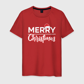 Мужская футболка хлопок с принтом Merry Christmas | Счастливого Рождества. , 100% хлопок | прямой крой, круглый вырез горловины, длина до линии бедер, слегка спущенное плечо. | christmas | merry | new | red | santa | winter | year | дед мороз | зима | красный | новый год | подарки | праздник | рождество | сантаклаус | счастье
