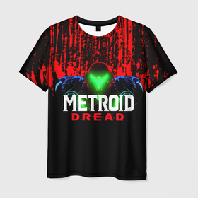 Мужская футболка 3D с принтом Metroid Dread Самус Аран и потеки крови в Новосибирске, 100% полиэфир | прямой крой, круглый вырез горловины, длина до линии бедер | aran | dread | mercurysteam | metroid | nintendo | samus | samus aran | самус аран