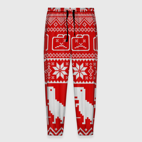 Мужские брюки 3D с принтом вязаный принт в Санкт-Петербурге, 100% полиэстер | манжеты по низу, эластичный пояс регулируется шнурком, по бокам два кармана без застежек, внутренняя часть кармана из мелкой сетки | dinosaur | it | knitted | knitted print | new year | print | red | snow | snowflake | white | айтишник | белый | вязанный | динозавр | зимний | интер | компьютер | красный | новогодний | новый год | папка | прикольный принт | принт