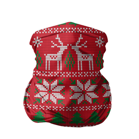 Бандана-труба 3D с принтом вязаный принт с оленями в Белгороде, 100% полиэстер, ткань с особыми свойствами — Activecool | плотность 150‒180 г/м2; хорошо тянется, но сохраняет форму | Тематика изображения на принте: christmas | deer | knitted | new year | print | red | snow | trees | white | wintry | белый | вязаный | елки | зимний | красный | новый год | олени | олень | принт | рождество | снег | снежинка
