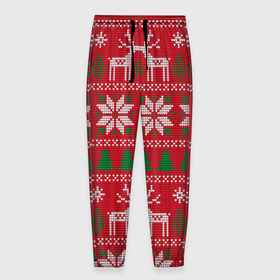 Мужские брюки 3D с принтом вязаный принт с оленями , 100% полиэстер | манжеты по низу, эластичный пояс регулируется шнурком, по бокам два кармана без застежек, внутренняя часть кармана из мелкой сетки | christmas | deer | knitted | new year | print | red | snow | trees | white | wintry | белый | вязаный | елки | зимний | красный | новый год | олени | олень | принт | рождество | снег | снежинка
