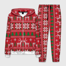 Мужской костюм 3D с принтом вязаный принт с оленями в Белгороде, 100% полиэстер | Манжеты и пояс оформлены тканевой резинкой, двухслойный капюшон со шнурком для регулировки, карманы спереди | christmas | deer | knitted | new year | print | red | snow | trees | white | wintry | белый | вязаный | елки | зимний | красный | новый год | олени | олень | принт | рождество | снег | снежинка