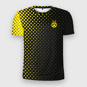 Мужская футболка 3D Slim с принтом Borussia gradient theme в Тюмени, 100% полиэстер с улучшенными характеристиками | приталенный силуэт, круглая горловина, широкие плечи, сужается к линии бедра | borussia | borussia dortmund | боруссия | боруссия дортмунд | германия | лига чемпионов | футбол | черно желтый