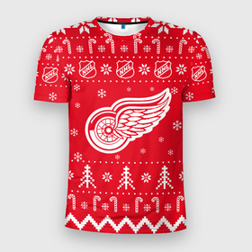 Мужская футболка 3D спортивная с принтом Детройт Ред Уингз Новогодний в Новосибирске, 100% полиэстер с улучшенными характеристиками | приталенный силуэт, круглая горловина, широкие плечи, сужается к линии бедра | 2021 | 2022 | christmas | detroit | detroit red wings | hockey | merry christmas | new year | nhl | red wings | snow | usa | winter | детройд | детройт | детройт ред уингз | зима | нов | новогодняя | новый год | нхл | ред уингз | рождество 