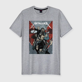 Мужская футболка хлопок Slim с принтом Metallica   cool dudes в Белгороде, 92% хлопок, 8% лайкра | приталенный силуэт, круглый вырез ворота, длина до линии бедра, короткий рукав | dudes | group | guitar | metallica | music | rock | thrash metal | группа | металлика | музыка | рок | чуваки