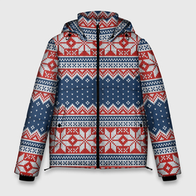Мужская зимняя куртка 3D с принтом Knitted Pattern в Екатеринбурге, верх — 100% полиэстер; подкладка — 100% полиэстер; утеплитель — 100% полиэстер | длина ниже бедра, свободный силуэт Оверсайз. Есть воротник-стойка, отстегивающийся капюшон и ветрозащитная планка. 

Боковые карманы с листочкой на кнопках и внутренний карман на молнии. | Тематика изображения на принте: background | christmas | holiday | knitted pattern | new year | pattern | snowflakes | texture | вязаный узор | новый год | паттерн | праздник | рождество | снежинки | текстура | узор | фон