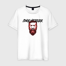 Мужская футболка хлопок с принтом Conor M в Санкт-Петербурге, 100% хлопок | прямой крой, круглый вырез горловины, длина до линии бедер, слегка спущенное плечо. | mcgregor | боец | голова | крик | лицо | надпись