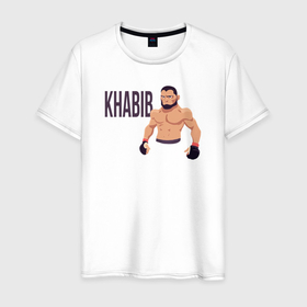 Мужская футболка хлопок с принтом Боец Хабиб в Тюмени, 100% хлопок | прямой крой, круглый вырез горловины, длина до линии бедер, слегка спущенное плечо. | knabib | боец | имя | надпись | торс | хабиб
