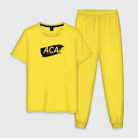 Мужская пижама хлопок с принтом АСА в Екатеринбурге, 100% хлопок | брюки и футболка прямого кроя, без карманов, на брюках мягкая резинка на поясе и по низу штанин
 | aca | лига | мазок | надпись | название | потертость