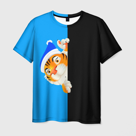 Мужская футболка 3D с принтом новый год | 2022 тигр , 100% полиэфир | прямой крой, круглый вырез горловины, длина до линии бедер | 2022 | merry christmas | год тигра | нг | новогодний тигр | новогодняя символика | новый год | рождество | символ 2022 года | снежинки | тигр