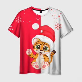 Мужская футболка 3D с принтом НОВЫЙ ГОД | ТИГР | СНЕЖИНКИ в Санкт-Петербурге, 100% полиэфир | прямой крой, круглый вырез горловины, длина до линии бедер | 2022 | merry christmas | год тигра | нг | новогодний тигр | новогодняя символика | новый год | рождество | символ 2022 года | снежинки | тигр