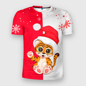 Мужская футболка 3D спортивная с принтом НОВЫЙ ГОД | ТИГР | СНЕЖИНКИ в Санкт-Петербурге, 100% полиэстер с улучшенными характеристиками | приталенный силуэт, круглая горловина, широкие плечи, сужается к линии бедра | 2022 | merry christmas | год тигра | нг | новогодний тигр | новогодняя символика | новый год | рождество | символ 2022 года | снежинки | тигр