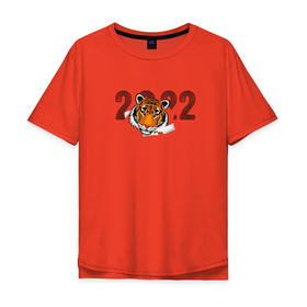 Мужская футболка хлопок Oversize с принтом Морда тигра 2022 в Петрозаводске, 100% хлопок | свободный крой, круглый ворот, “спинка” длиннее передней части | 2022 | год тигра | новый год | новый год 2022 | символ года | тигр | тигренок | тигрица | тигры