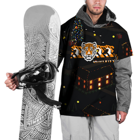 Накидка на куртку 3D с принтом Ночной новогодний город 2022 год тигра в Новосибирске, 100% полиэстер |  | Тематика изображения на принте: 2022 | год тигра | новый год | новый год 2022 | символ года | тигр | тигренок | тигрица | тигры