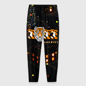Мужские брюки 3D с принтом Ночной новогодний город 2022 год тигра в Тюмени, 100% полиэстер | манжеты по низу, эластичный пояс регулируется шнурком, по бокам два кармана без застежек, внутренняя часть кармана из мелкой сетки | 2022 | год тигра | новый год | новый год 2022 | символ года | тигр | тигренок | тигрица | тигры