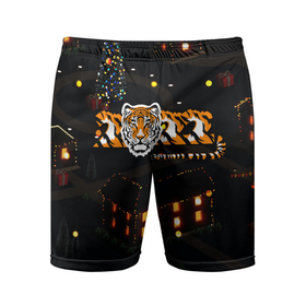 Мужские шорты спортивные с принтом Ночной новогодний город 2022 год тигра в Санкт-Петербурге,  |  | 2022 | год тигра | новый год | новый год 2022 | символ года | тигр | тигренок | тигрица | тигры