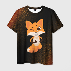 Мужская футболка 3D с принтом Fox   Winking   Noise , 100% полиэфир | прямой крой, круглый вырез горловины, длина до линии бедер | Тематика изображения на принте: fox | foxy | winking | животные | лиенок | лис | лиса | лисами | лисий | лисичка | лисичкой | лисой | лисы | милая | милота | милые | рыжая | рыжие | шум