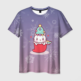 Мужская футболка 3D с принтом Happy New Year 2022. Сat 1 , 100% полиэфир | прямой крой, круглый вырез горловины, длина до линии бедер | 2022 | 22 | cat | happy new year | holiday | new year | гирлянда | кот | котенок | новый год | праздник | рождество