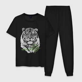 Мужская пижама хлопок с принтом Год белого тигра 2022 в Белгороде, 100% хлопок | брюки и футболка прямого кроя, без карманов, на брюках мягкая резинка на поясе и по низу штанин
 | 2022 | tiger | year of the tiger | белый тигр | год 2022 | год под прицелом | год тигра | новогодний тигр | новый год | тигр