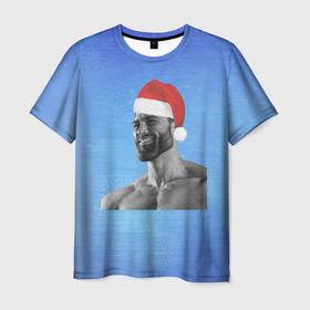 Мужская футболка 3D с принтом Гига Санта Чад в Тюмени, 100% полиэфир | прямой крой, круглый вырез горловины, длина до линии бедер | chad | christmas | giga | giga chad | gigachad | man | mem | meme | new year | santa | гига чад | гигачад | дед мороз | мем | мужик | новогодний | новый год | санта | санта клаус