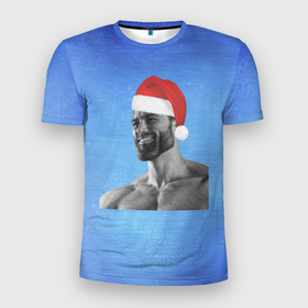 Мужская футболка 3D спортивная с принтом Гига Санта Чад в Петрозаводске, 100% полиэстер с улучшенными характеристиками | приталенный силуэт, круглая горловина, широкие плечи, сужается к линии бедра | chad | christmas | giga | giga chad | gigachad | man | mem | meme | new year | santa | гига чад | гигачад | дед мороз | мем | мужик | новогодний | новый год | санта | санта клаус