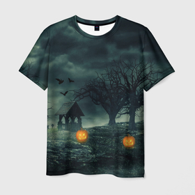 Мужская футболка 3D с принтом Темный Хэллоуин в Санкт-Петербурге, 100% полиэфир | прямой крой, круглый вырез горловины, длина до линии бедер | Тематика изображения на принте: halloween | party | мистика | праздник | темный | тыквы | хэллоуин
