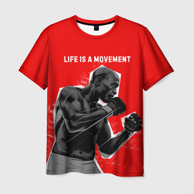 Мужская футболка 3D с принтом Life is a movement в Тюмени, 100% полиэфир | прямой крой, круглый вырез горловины, длина до линии бедер | movements | боец | движение | кулаки | мужчина