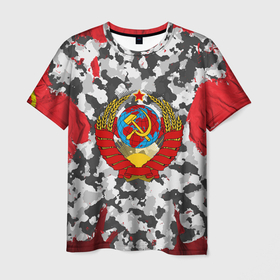 Мужская футболка 3D с принтом USSR (camouflage) в Екатеринбурге, 100% полиэфир | прямой крой, круглый вырез горловины, длина до линии бедер | camouflage | coat of arms | khaki | patriot | red machine | russia | russian | tourist | ussr | герб | камуфляж | красная машина | патриот | россия | русский | ссср | турист | хаки