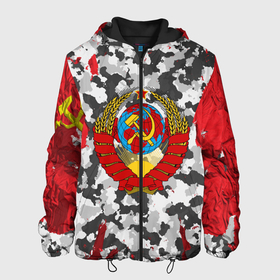 Мужская куртка 3D с принтом USSR (camouflage) , ткань верха — 100% полиэстер, подклад — флис | прямой крой, подол и капюшон оформлены резинкой с фиксаторами, два кармана без застежек по бокам, один большой потайной карман на груди. Карман на груди застегивается на липучку | camouflage | coat of arms | khaki | patriot | red machine | russia | russian | tourist | ussr | герб | камуфляж | красная машина | патриот | россия | русский | ссср | турист | хаки
