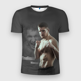 Мужская футболка 3D Slim с принтом Mineev в Кировске, 100% полиэстер с улучшенными характеристиками | приталенный силуэт, круглая горловина, широкие плечи, сужается к линии бедра | mineev | боец | крик | кулак | минеев | мужчина
