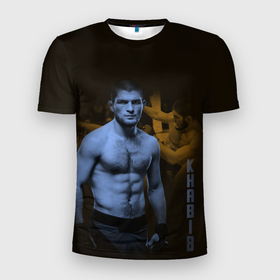 Мужская футболка 3D Slim с принтом Нурмагомедов. в Новосибирске, 100% полиэстер с улучшенными характеристиками | приталенный силуэт, круглая горловина, широкие плечи, сужается к линии бедра | khabib | боец | бой | мужчина | нурмагомедов. | ринг | удар | хабиб